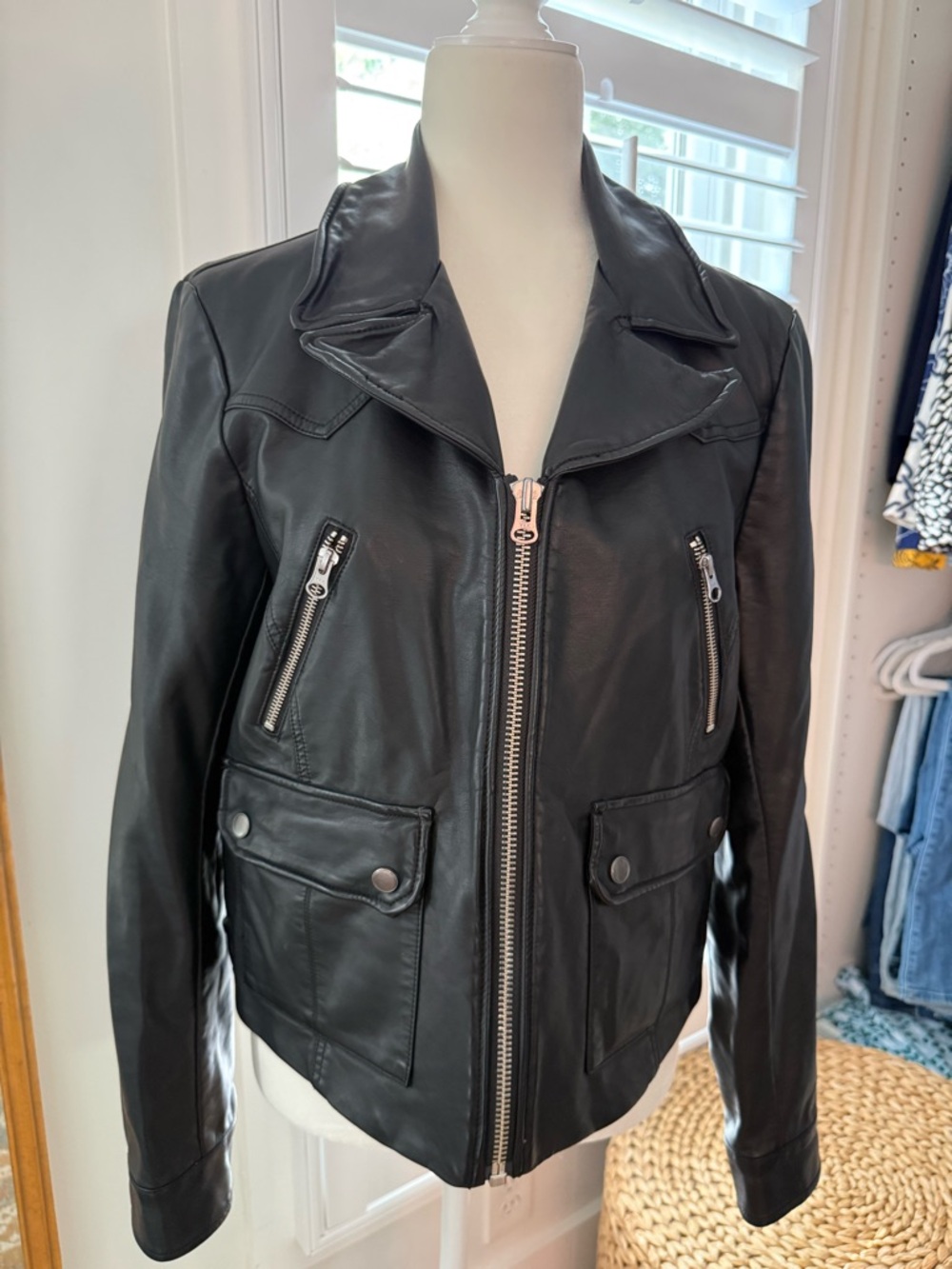 Free people Black Vegan Leather Moto Jacket - Women's Classic Biker